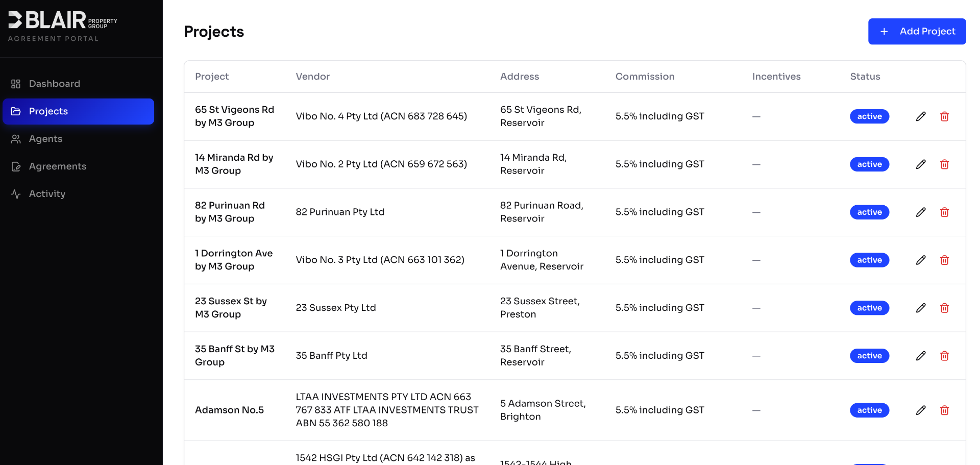 Project Signer Suite — Projects dashboard